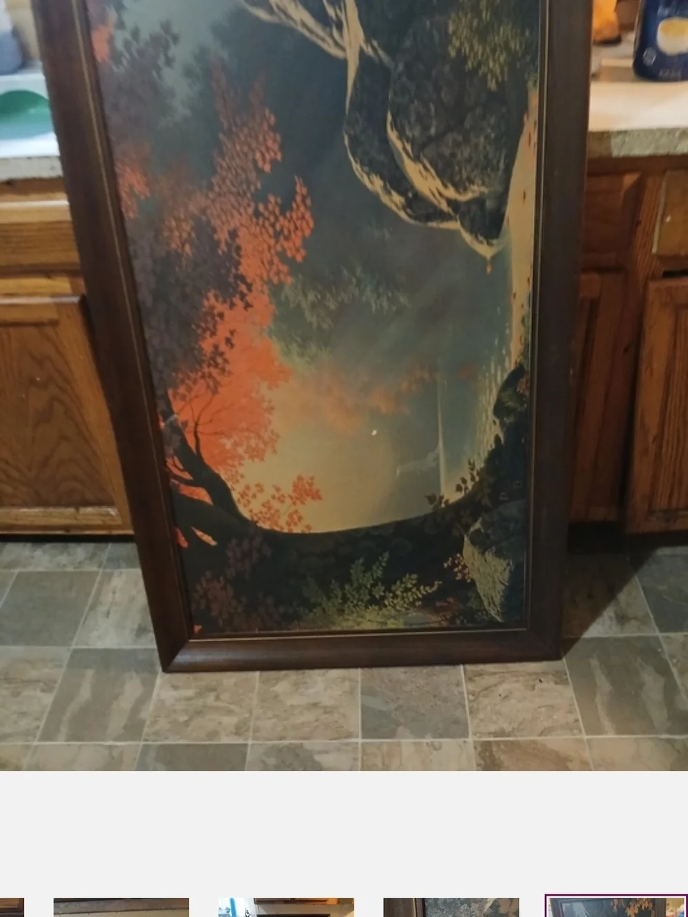 1950s Autumn River Scene Wall Art in Orange and Brown - Framed Print Signed Paul